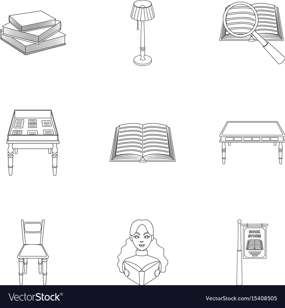 A set of icons with books seth about the library