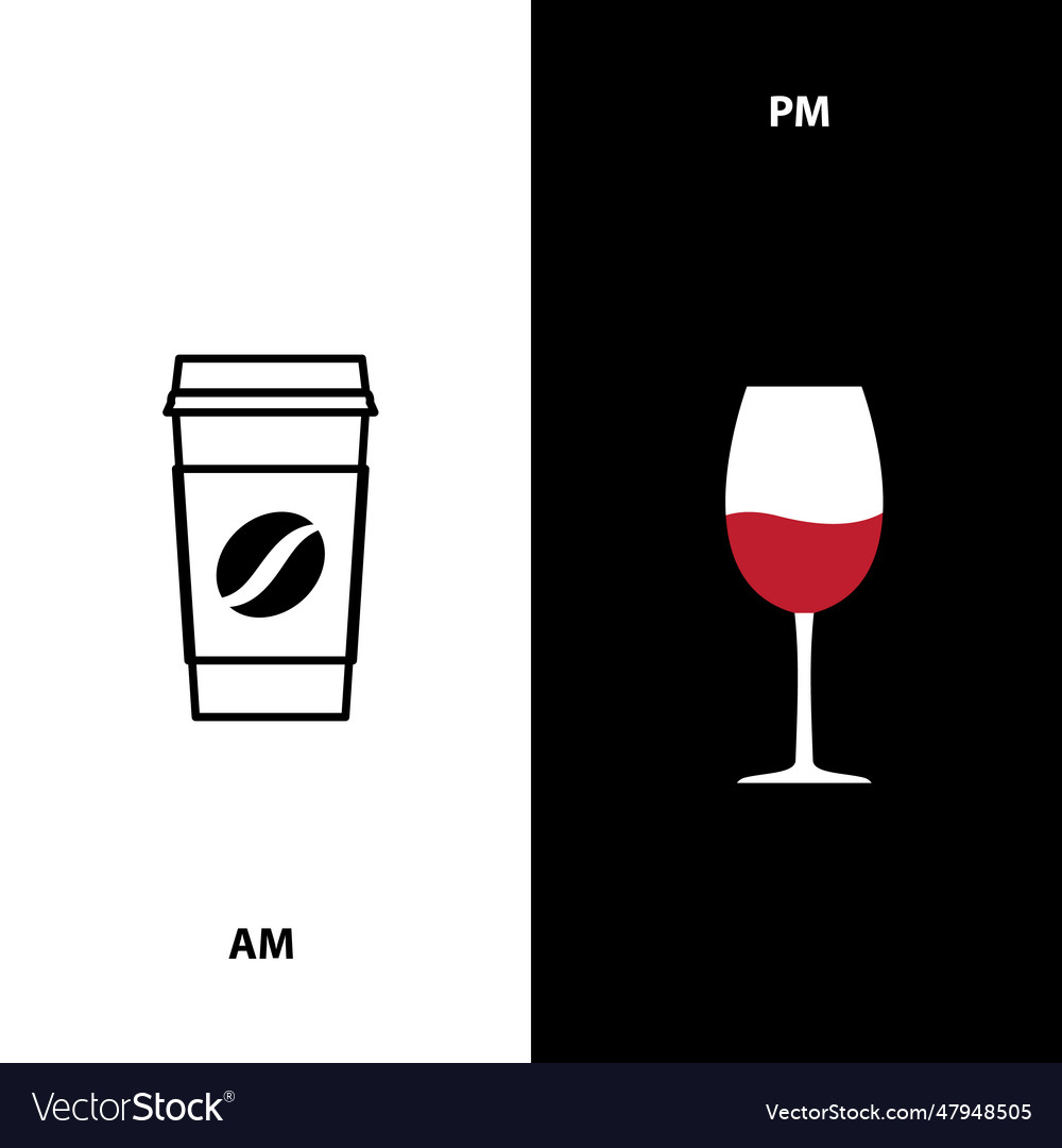 Am pm icon morning coffee time evening wine