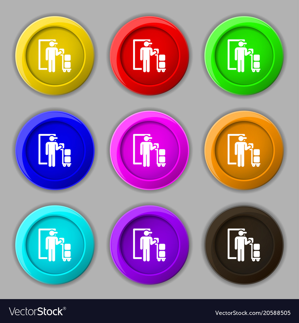 Colorful icons and signs in the form of a button