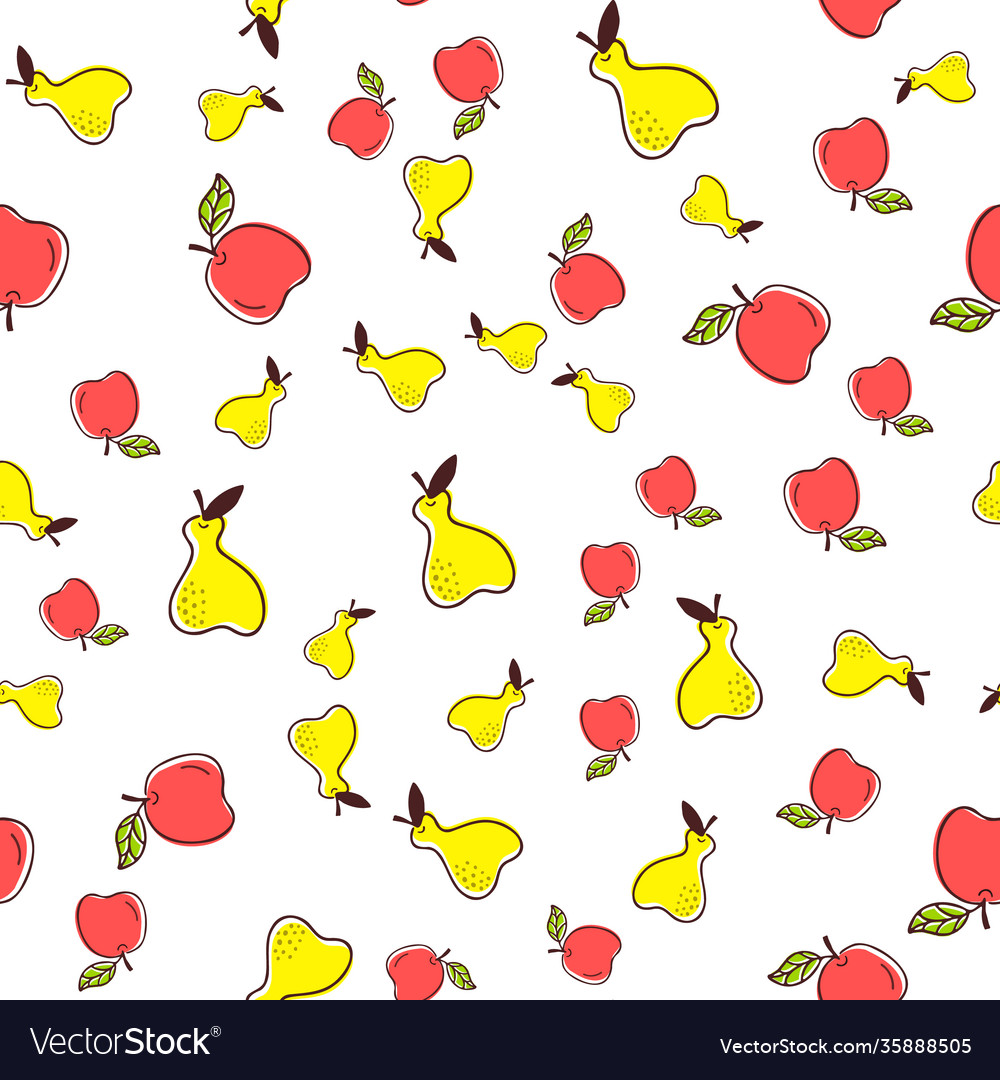 Seamless pattern with pear apple colored vector image Seamless pattern with pear apple colored