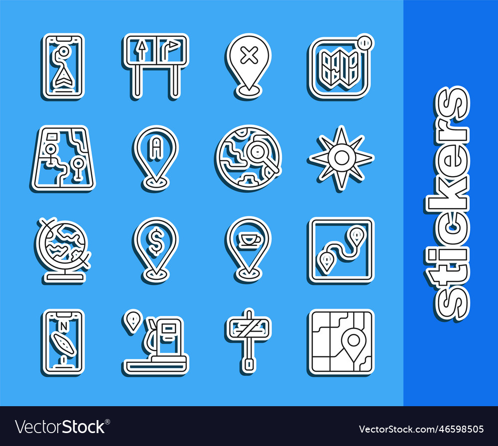 Set line city map navigation route location wind