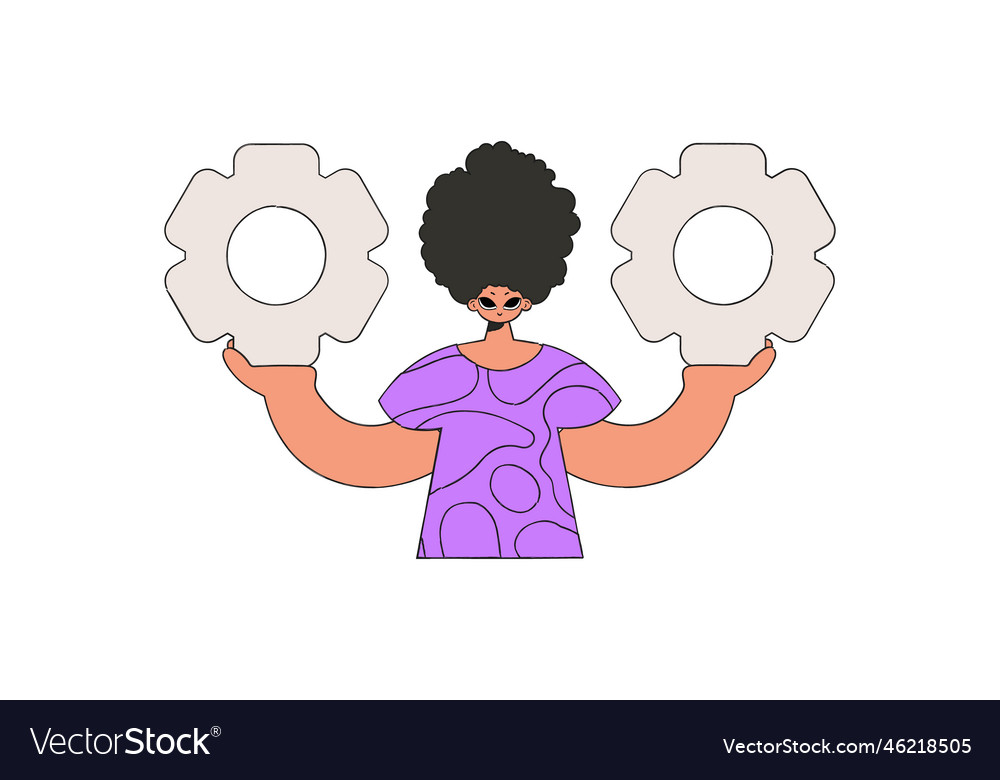 Stylish man holding gears in his hands idea theme