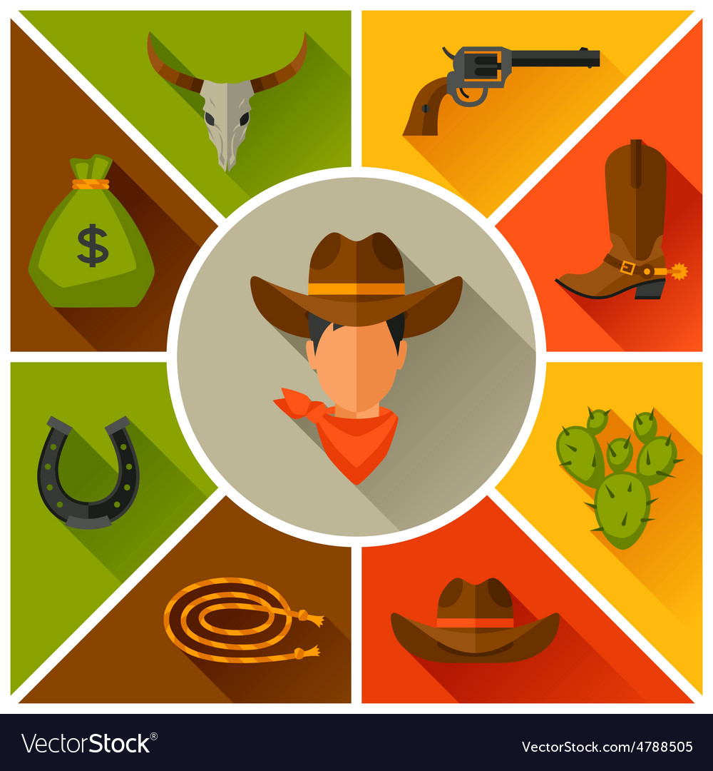 Wild west cowboy objects and design elements