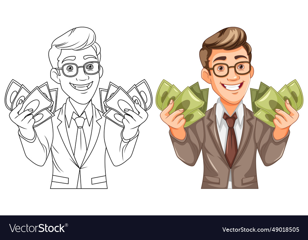 Youth business man holding money Royalty Free Vector Image