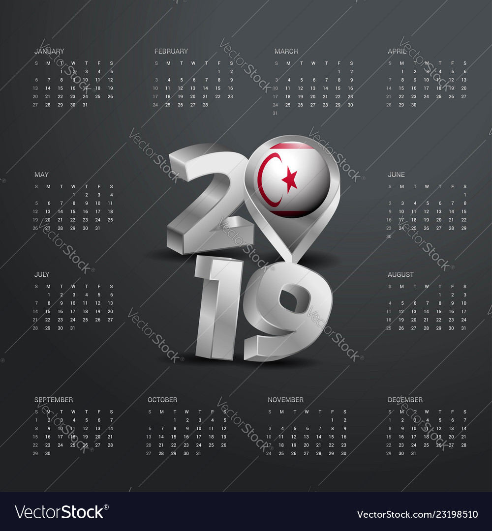 2019 calendar template grey typography