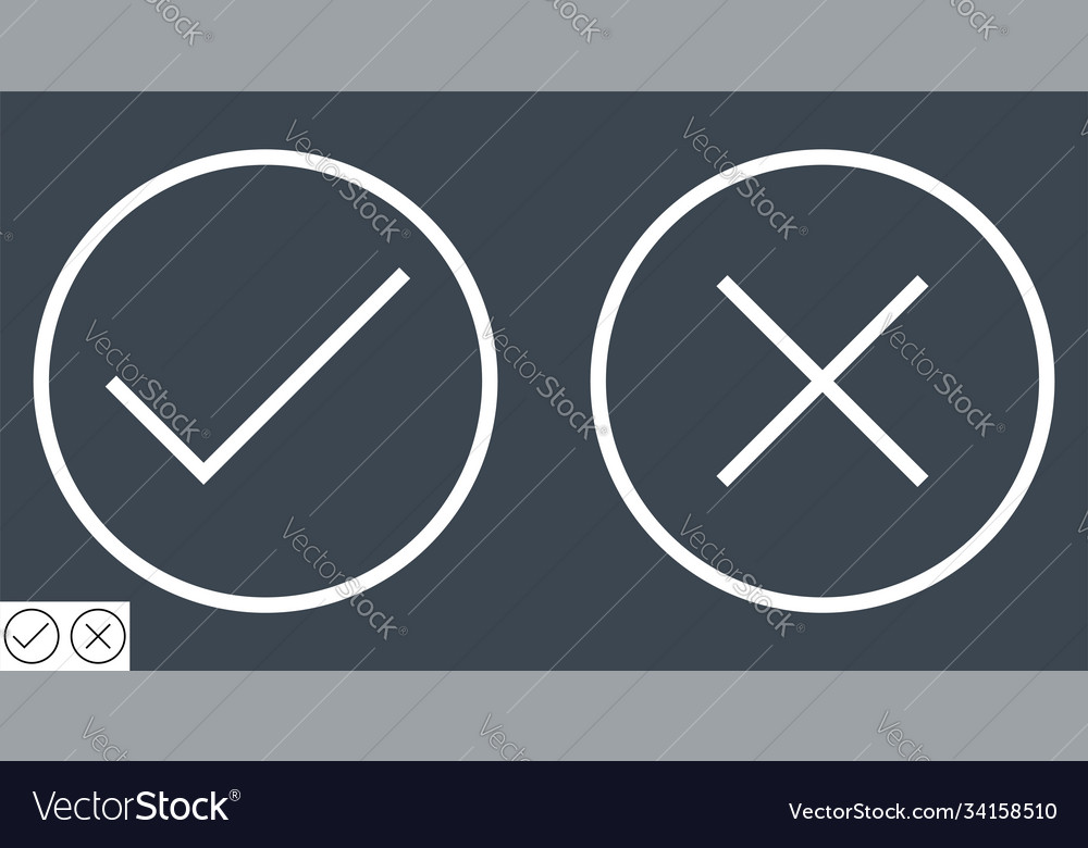 Check and cross mark thin line icon