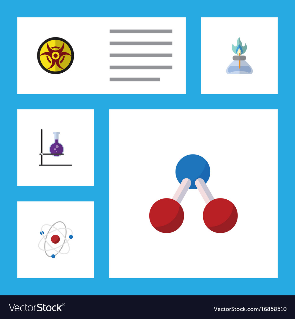 Flat icon science set of flask danger flame