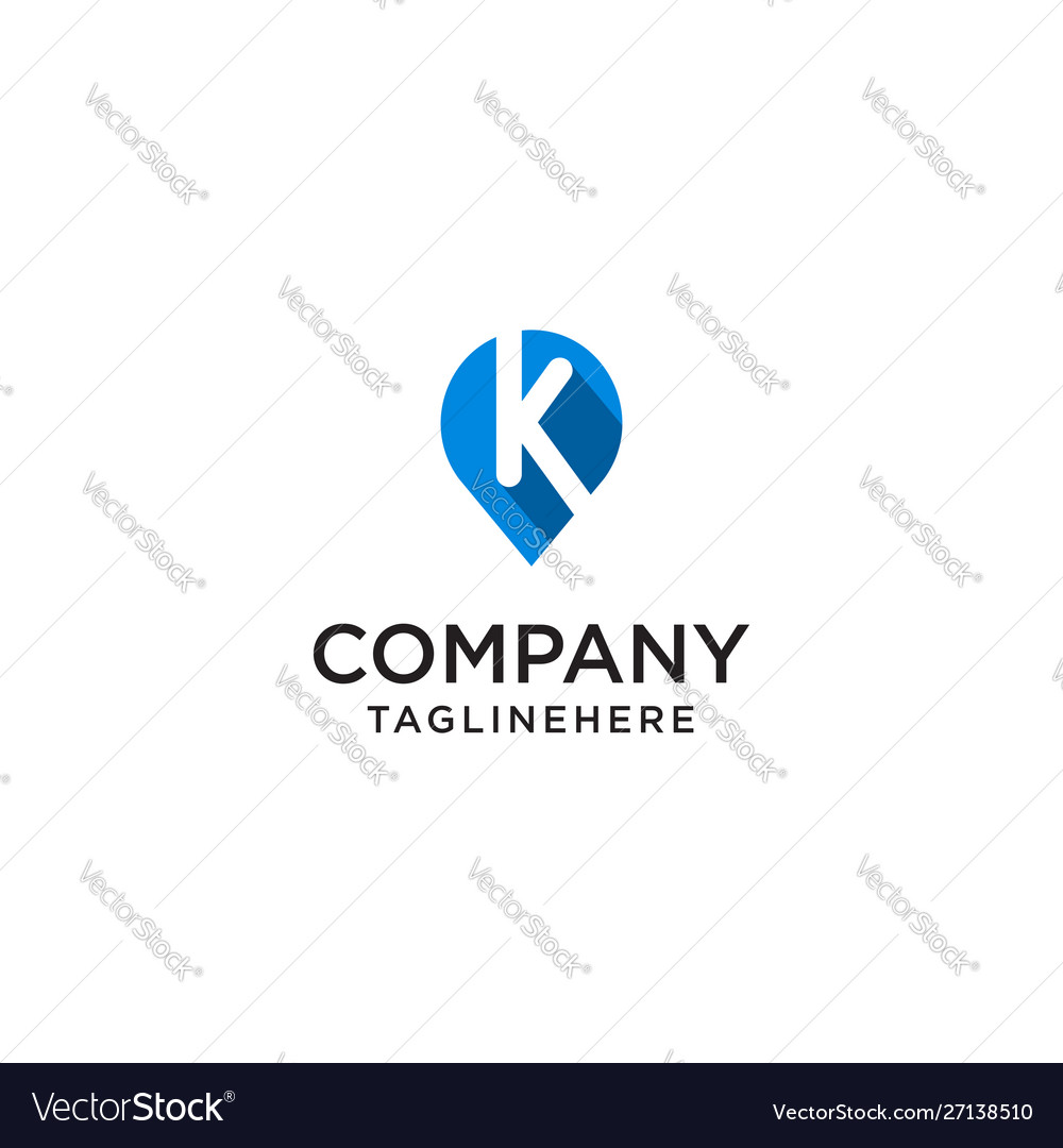Letter k with map pointer logo design concept