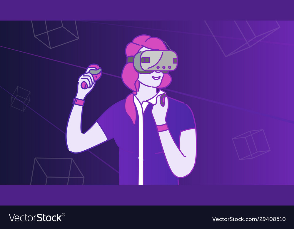 Man wearing headset with wireless controllers vector image Man wearing headset with wireless controllers