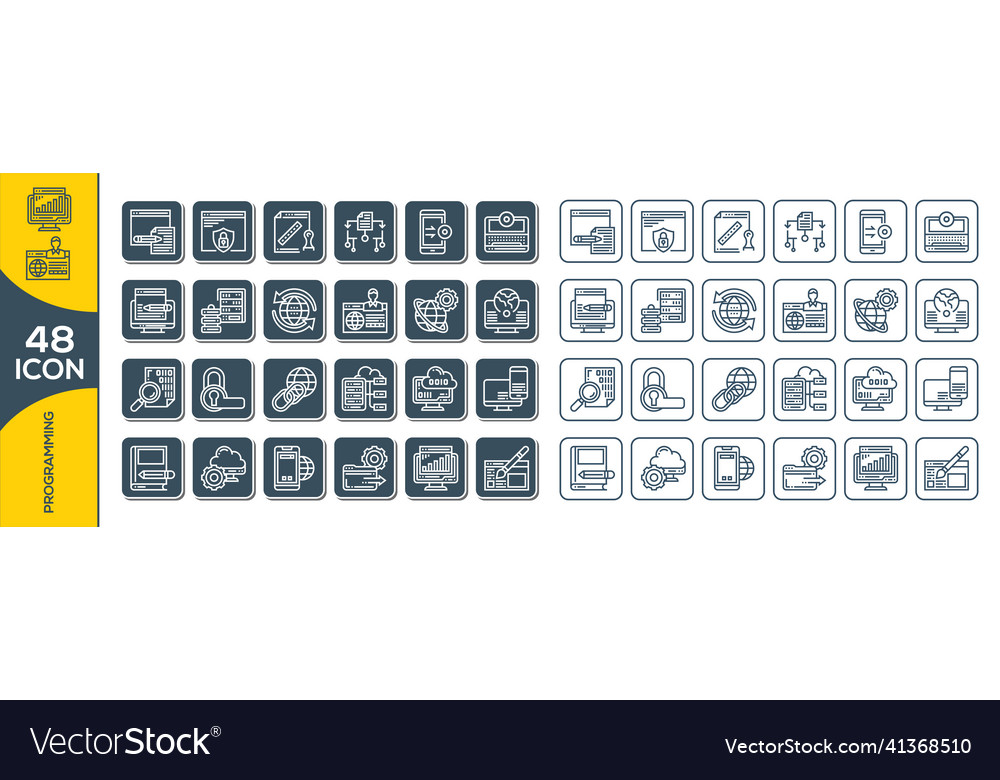 Programming and coding icon set in thin line