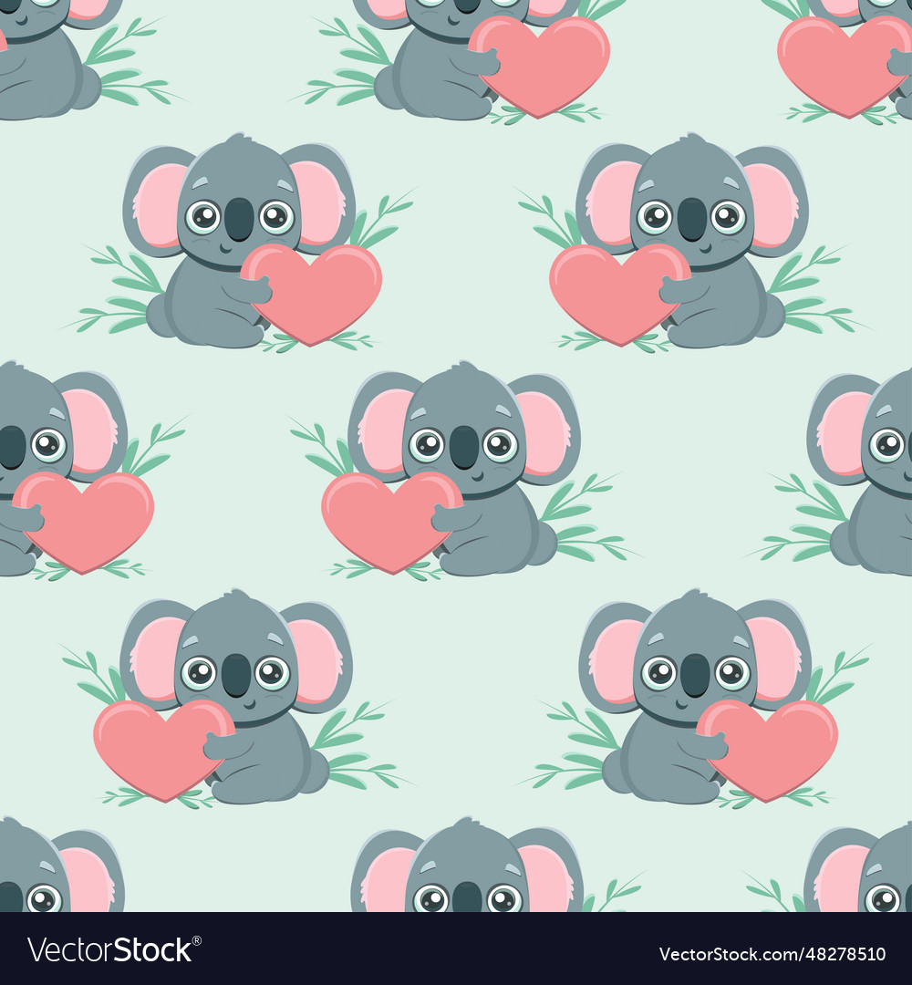 Seamless pattern with koala hugging a heart