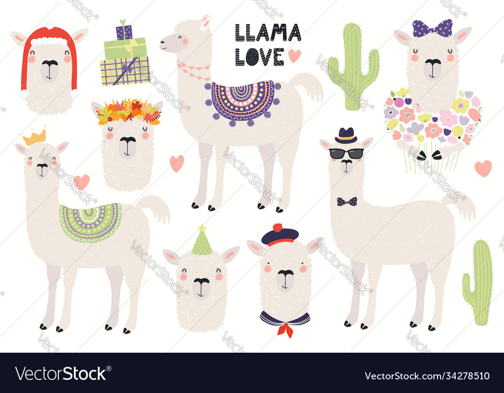 Set cute llamas