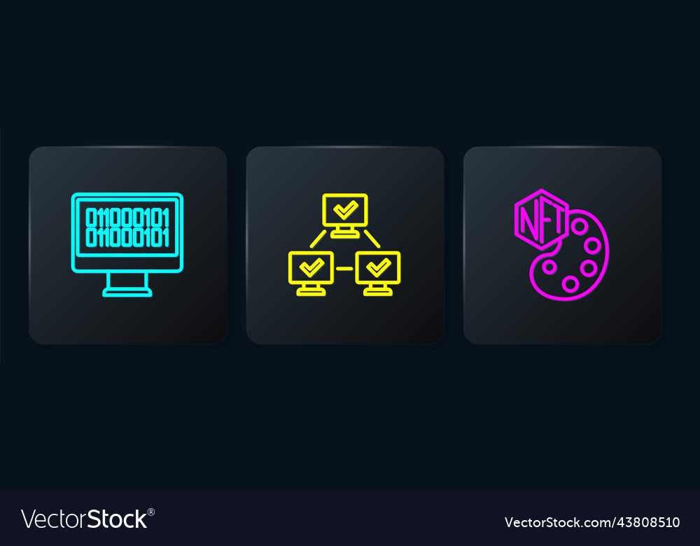 Set line binary code nft digital crypto art vector image Set line binary code nft digital crypto art