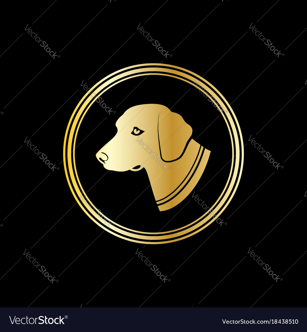 Silhouette of a dog head in gold circle Royalty Free Vector