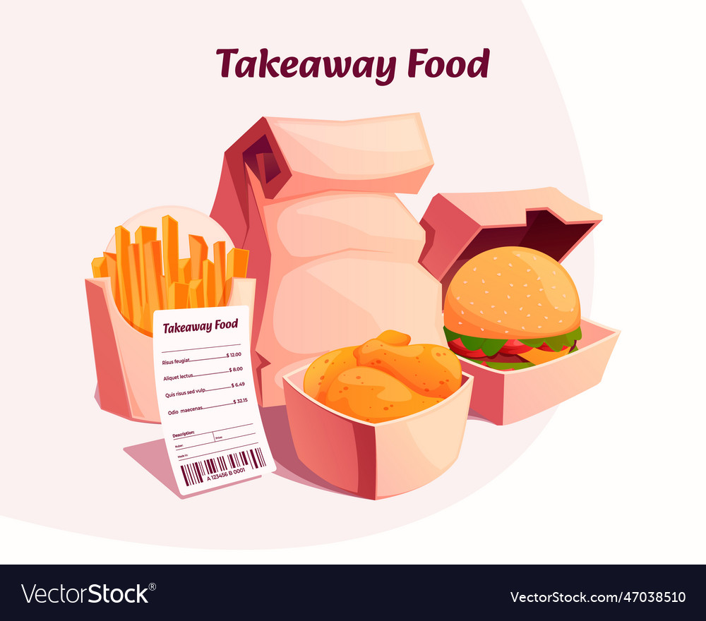 Takeaway food order cartoon restaurant fast food Vector Image