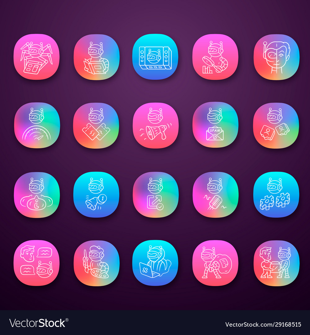 Bot types app icons set crawler hacker spambot vector image Bot types app icons set crawler hacker spambot
