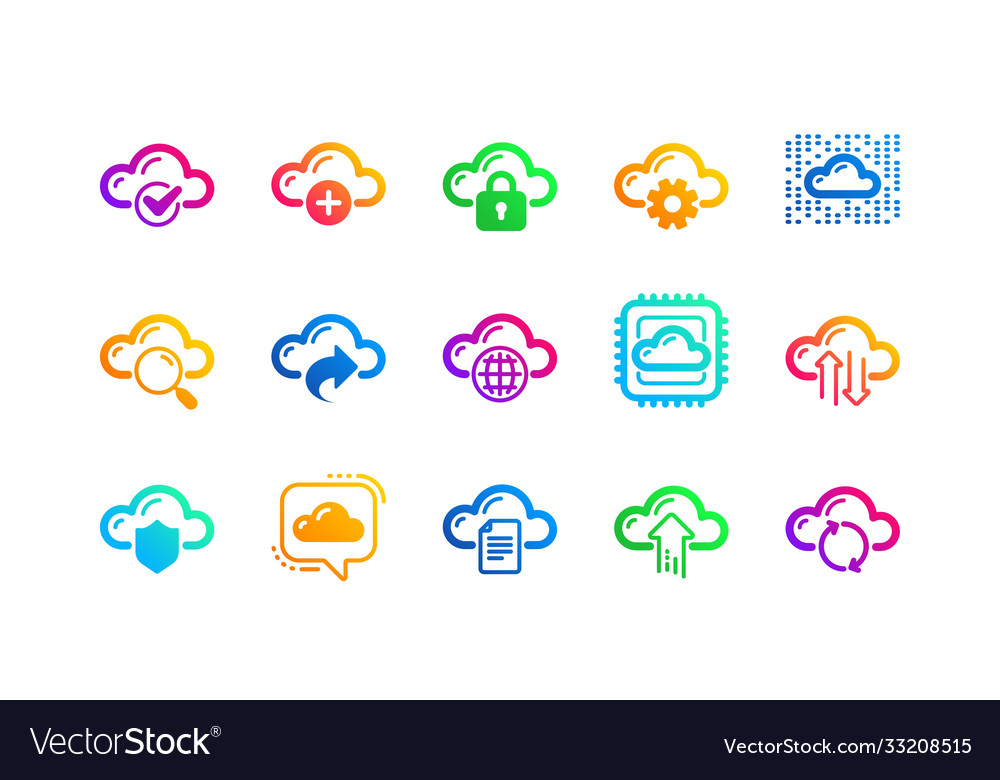 Cloud data and technology icons hosting vector image Cloud data and technology icons hosting