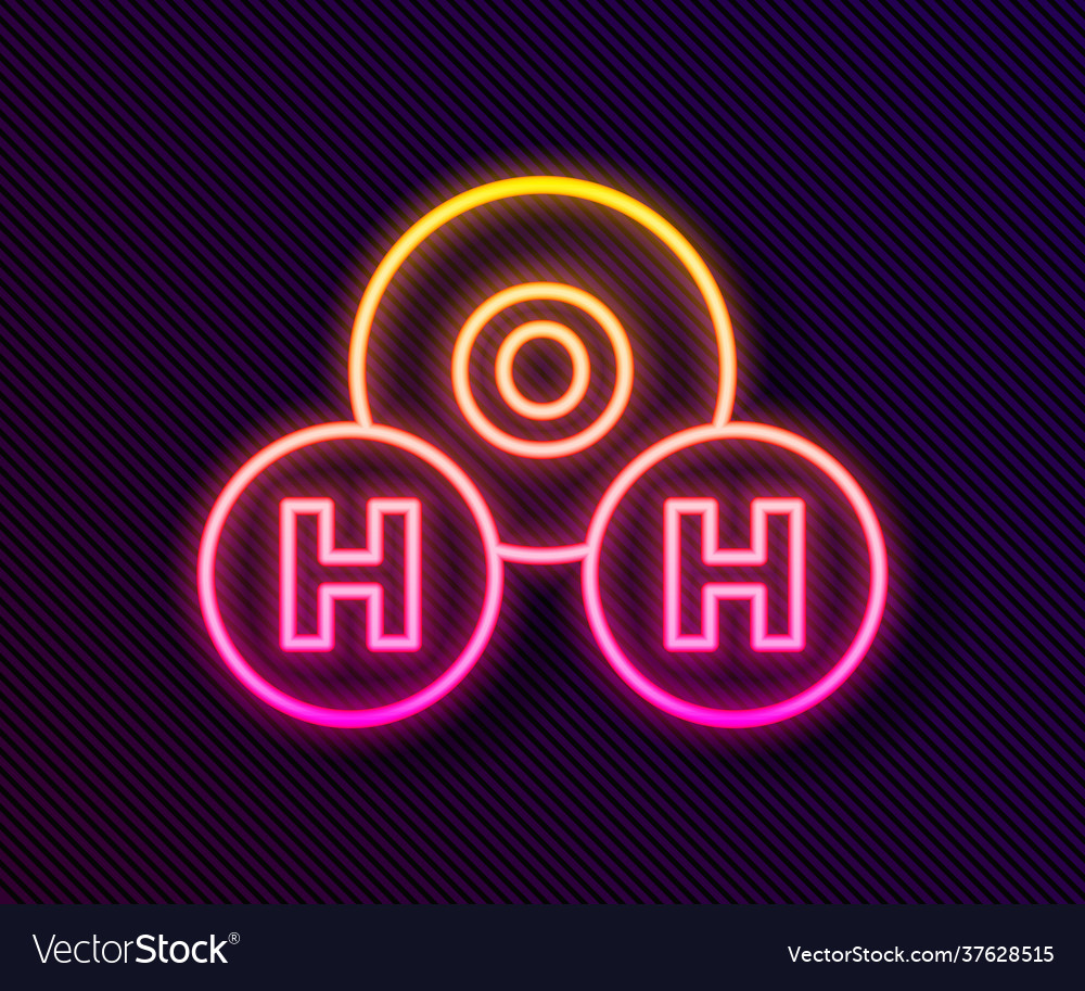 Glowing neon line chemical formula for water drops