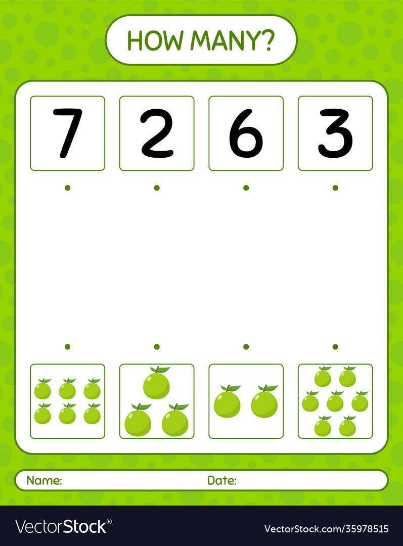 How many counting game with guava worksheet vector image How many counting game with guava worksheet