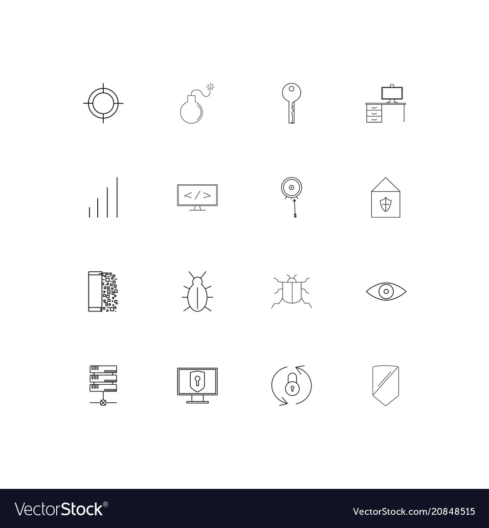 Internet security linear thin icons set outlined