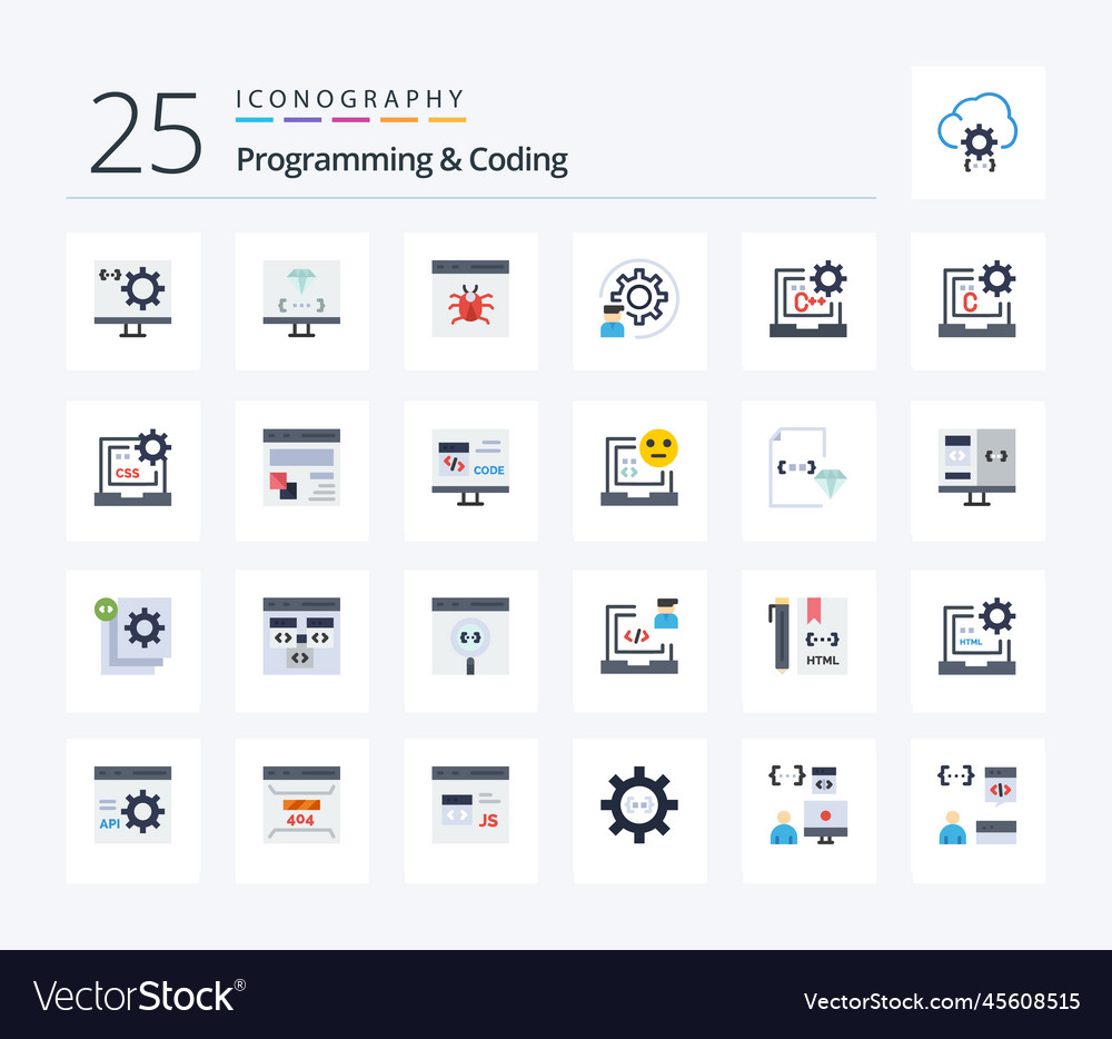 Programmierung und Kodierung 25 flache Farb-Icon-Pack