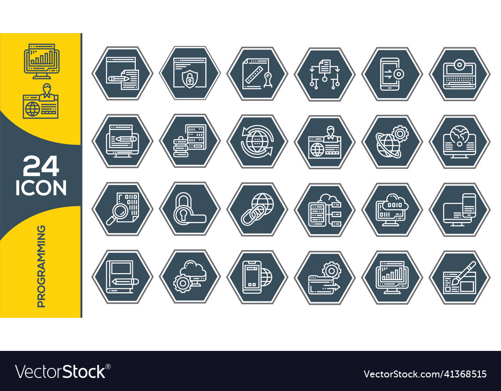 Programming and coding icon set in thin line vector image Programming and coding icon set in thin line