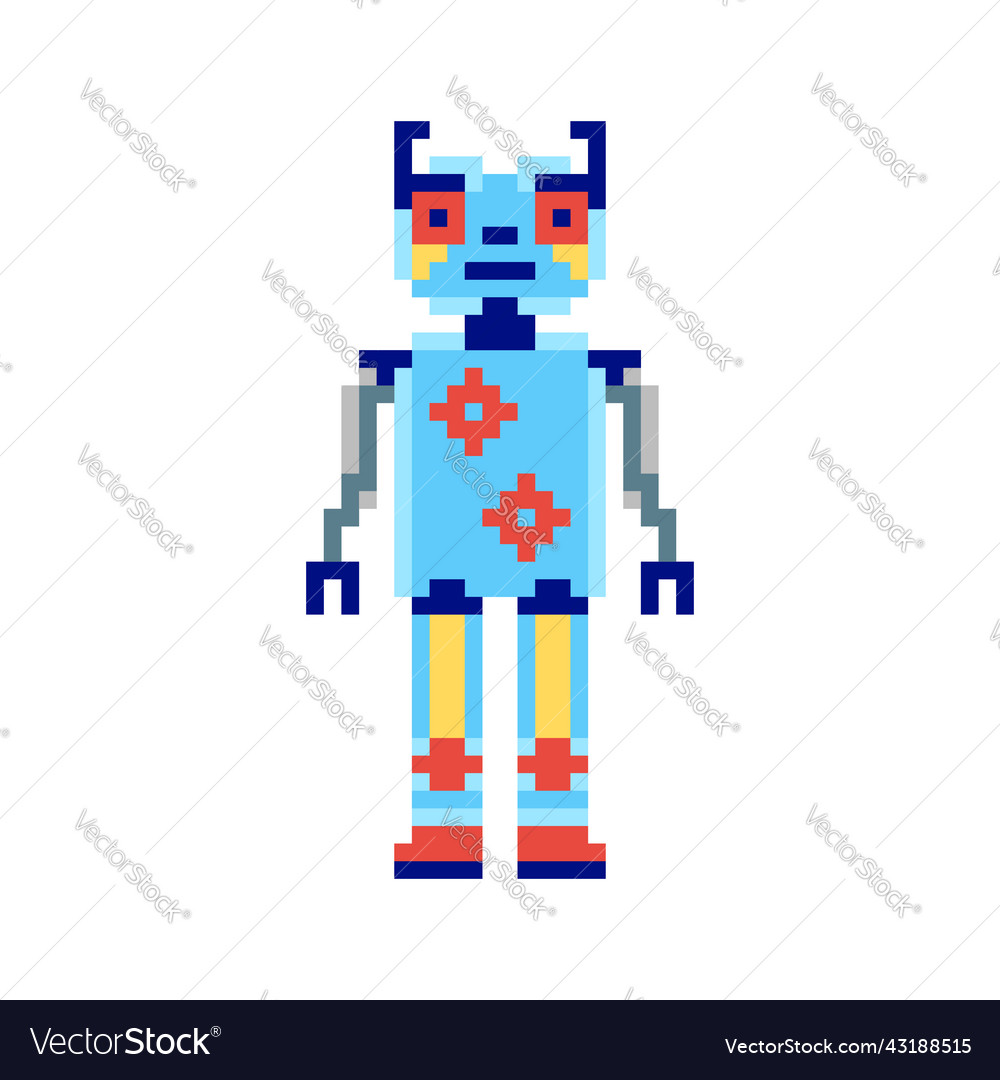 Robot in pixel art style vector image Robot in pixel art style