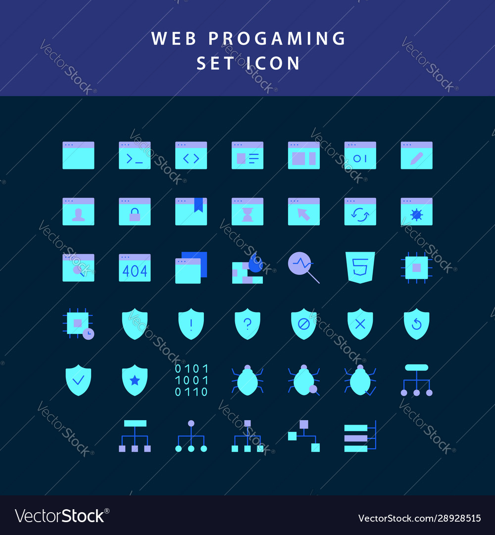 Web programing flat style design icon set vector image Web programing flat style design icon set