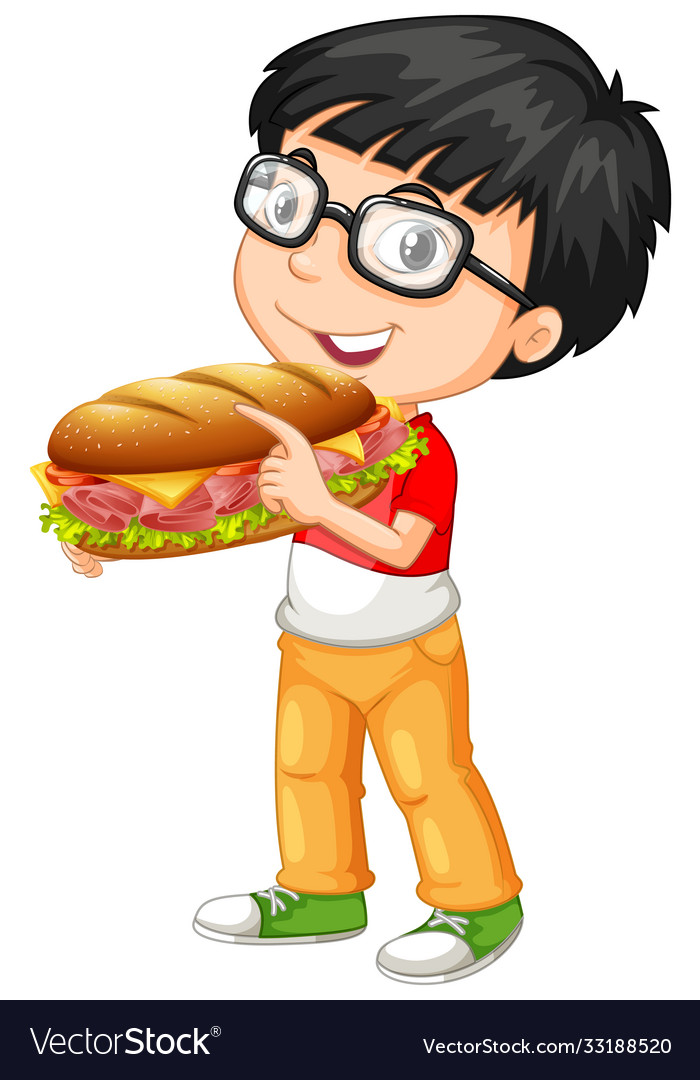 Cute boy holding sandwich Royalty Free Vector Image