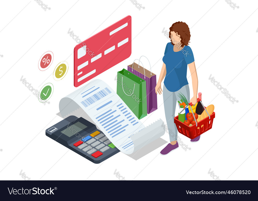 Isometric checking a grocery receipt grocery Vector Image