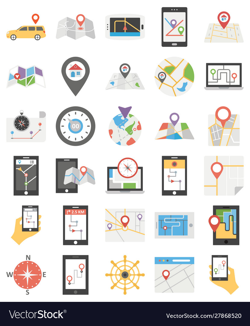 Map and navigation isolated icons set ever