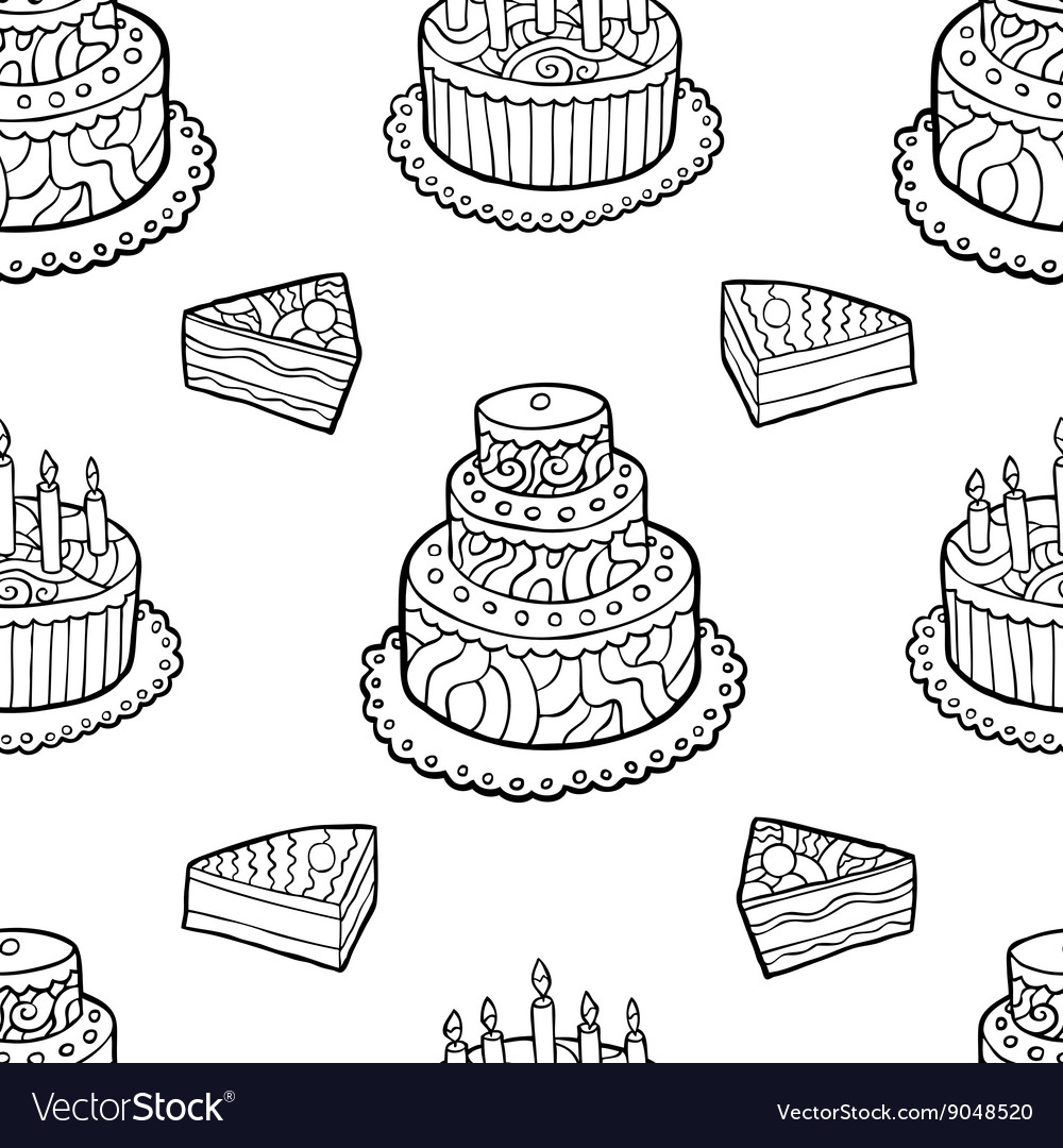 Seamless pattern with hand drawn cakes on white