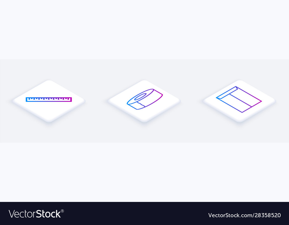 Set isometric line ruler scotch and envelope
