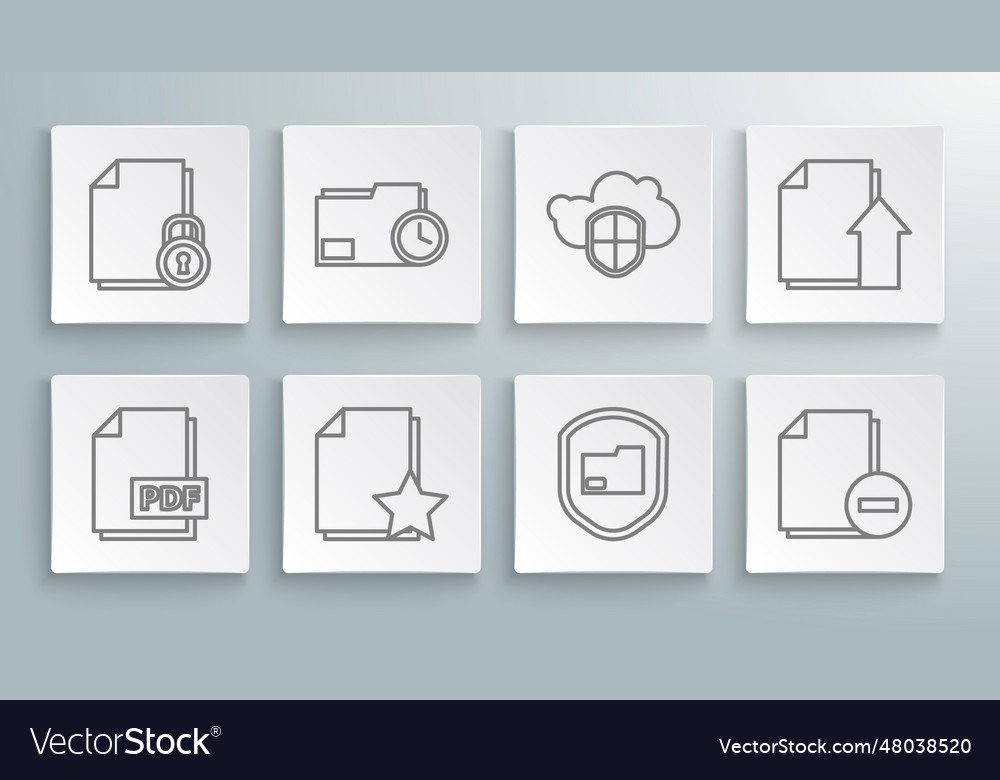 Set line pdf file document folder vector image Set line pdf file document folder