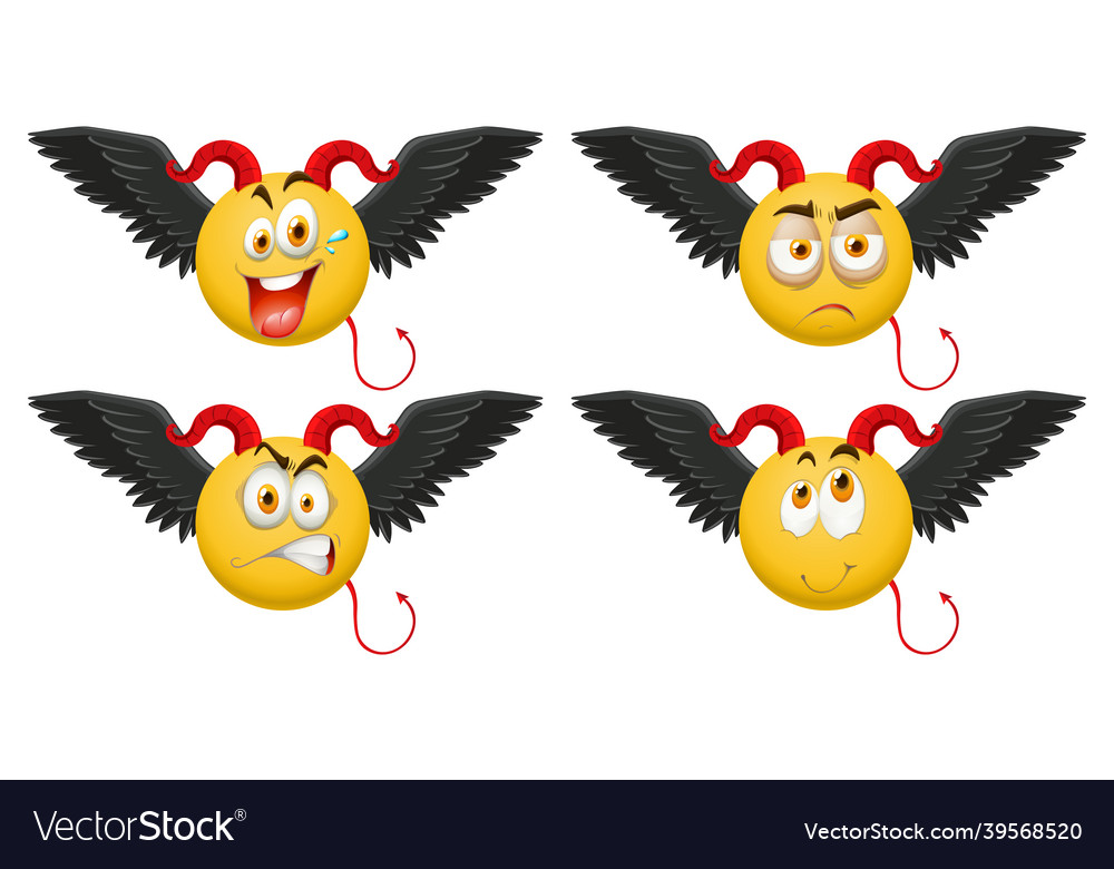 Set of devil emoticon with facial expression