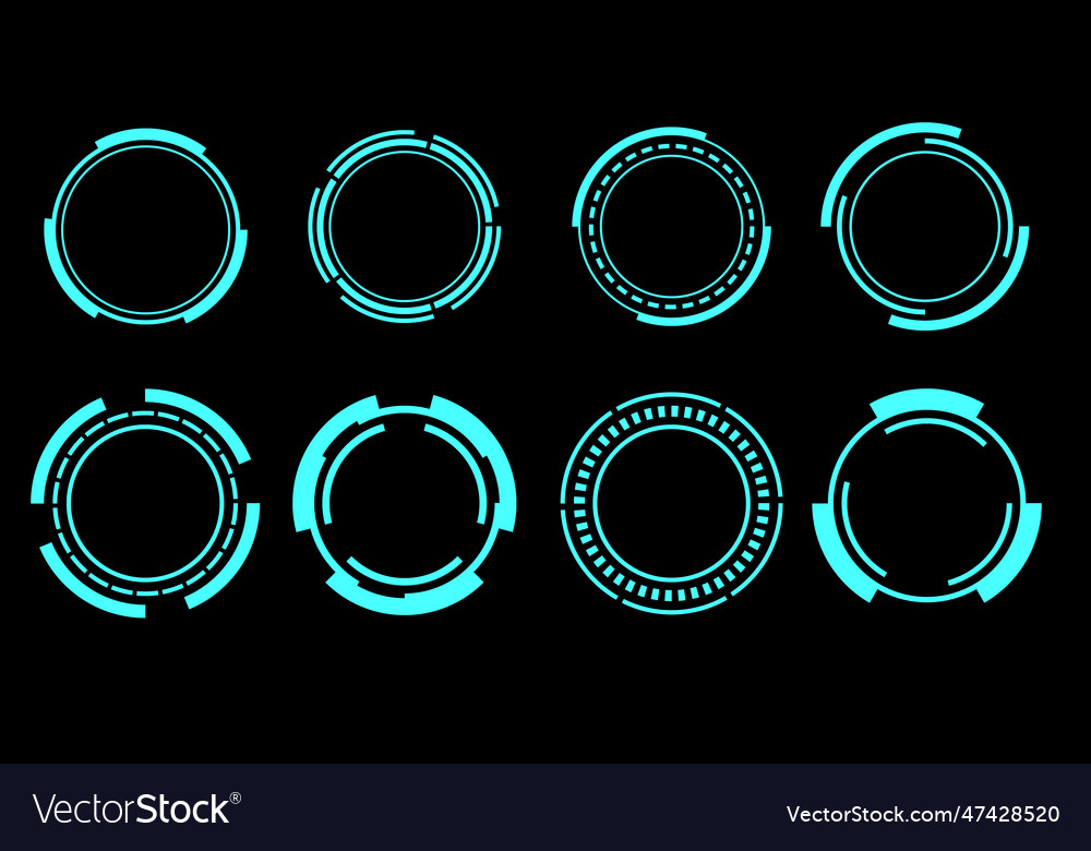 Set of sci fi blue circle user interface elements vector image Set of sci fi blue circle user interface elements