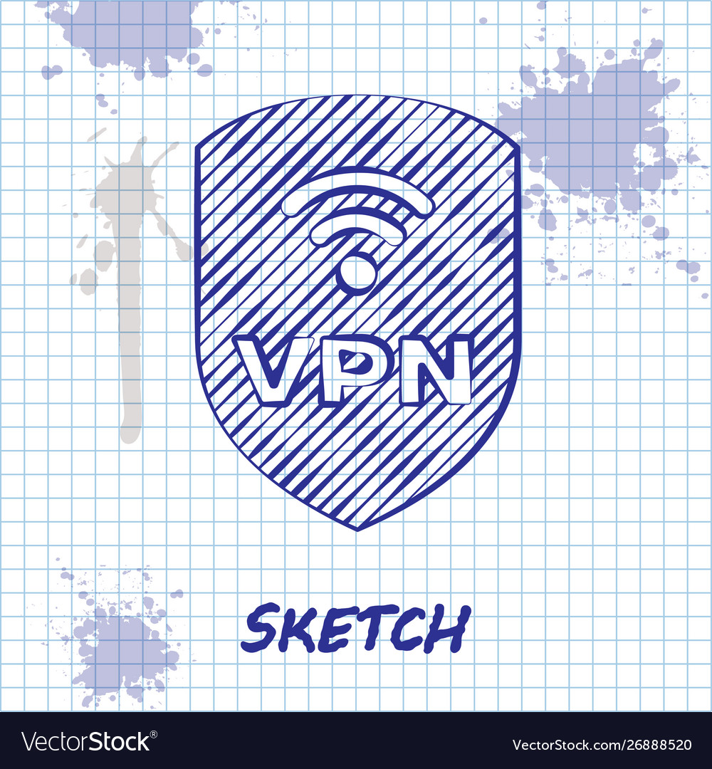 Sketch line shield with vpn and wifi wireless