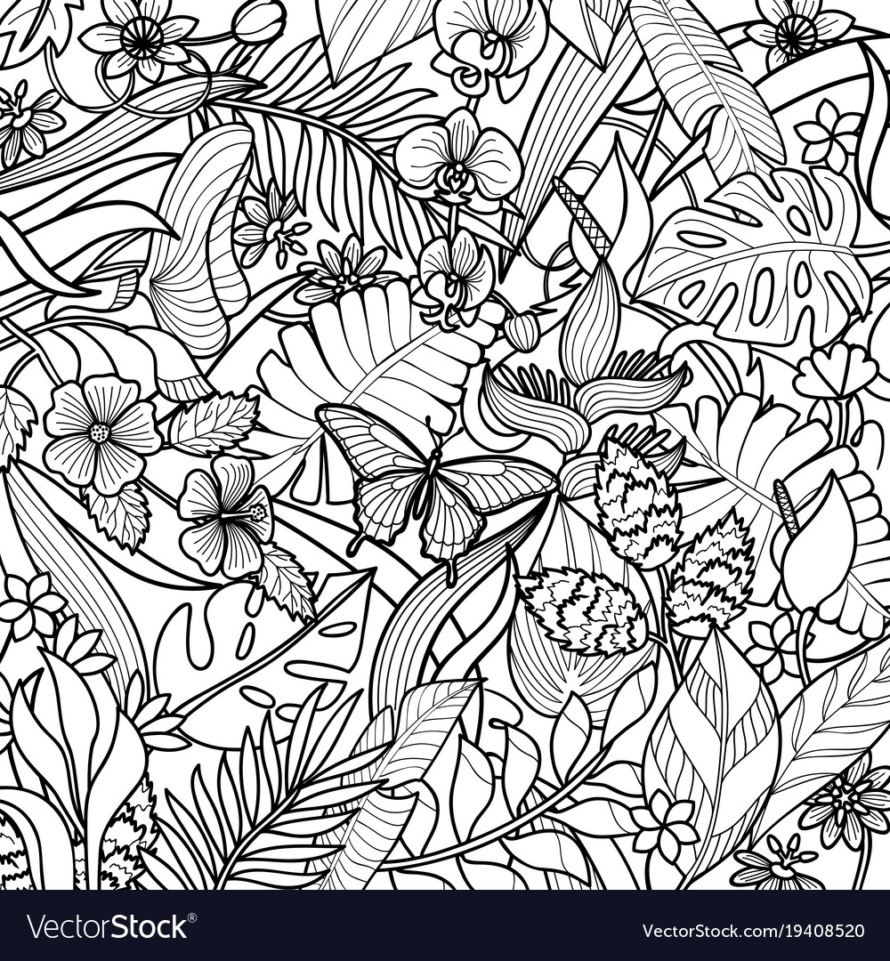 Tropical Floral Outline Pattern