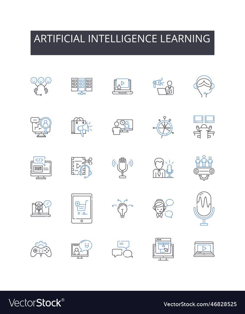 Artificial intelligence learning line icons Vector Image Artificial intelligence learning line icons