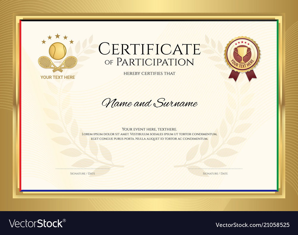 Certificate template in tennis sport theme Vector Image For Tennis Gift Certificate Template