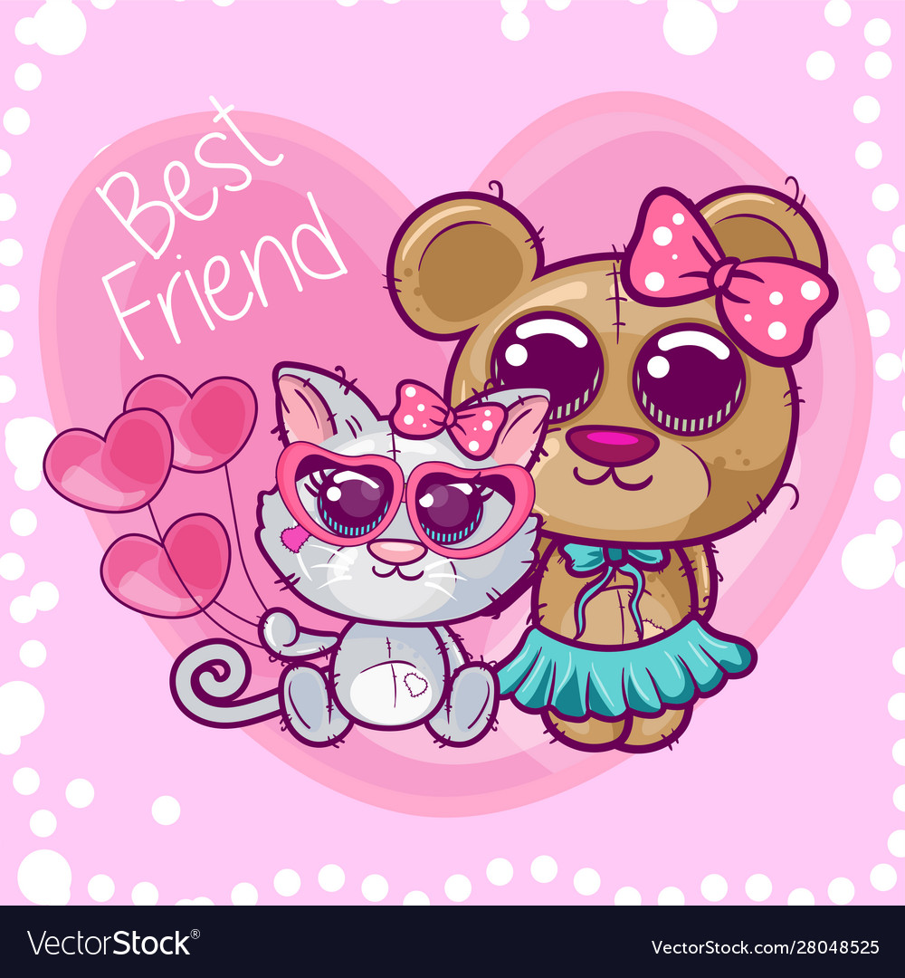 Cute Cartoon Kitten And Bear Royalty Free Vector Image 3937