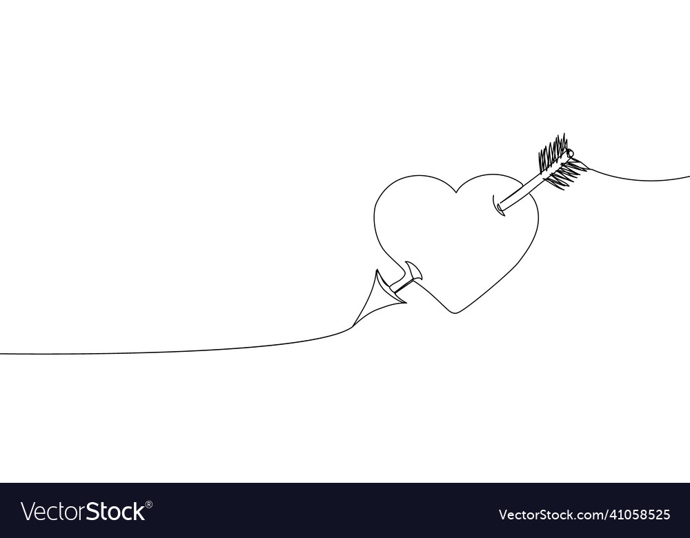 Heart with an arrow continuous line drawing one Vector Image Heart with an arrow continuous line drawing one