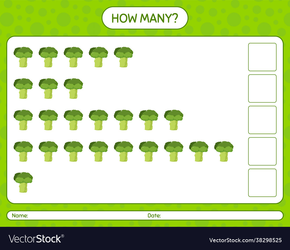 How many counting game with broccoli worksheet