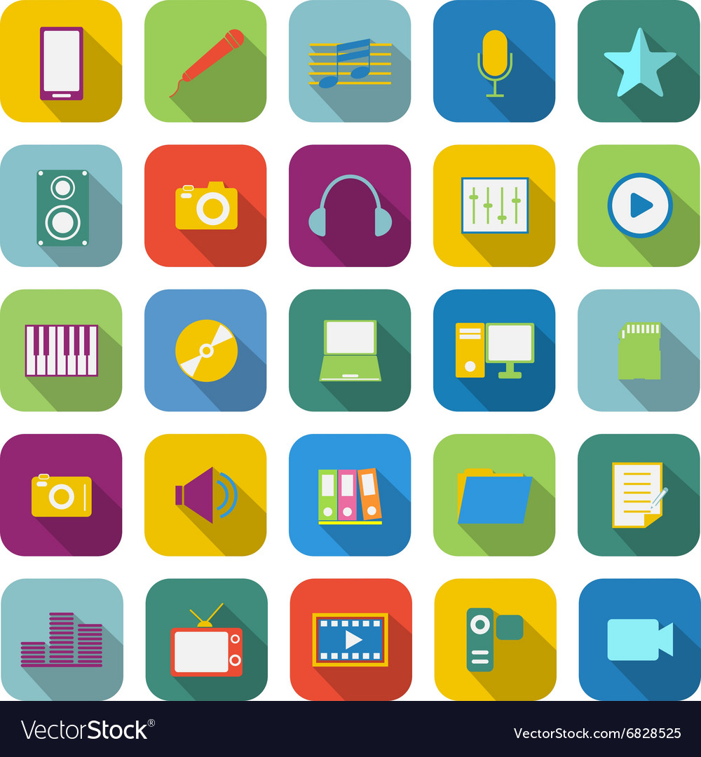 Media color icons with long shadow