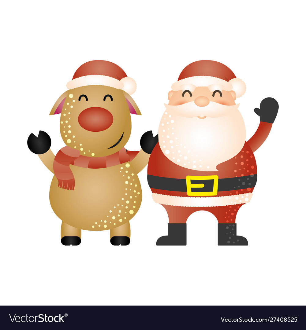 Merry christmas cute reindeer and santa claus