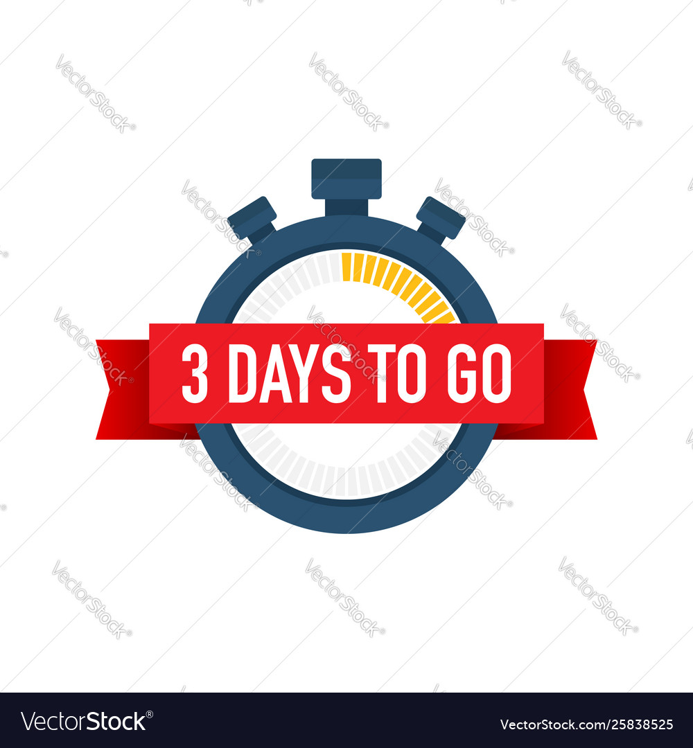 Three days to go time icon on white background Vector Image