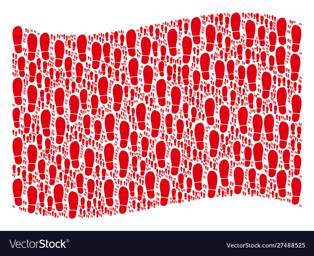 Waving red flag pattern boot footprints icons vector image Waving red flag pattern boot footprints icons