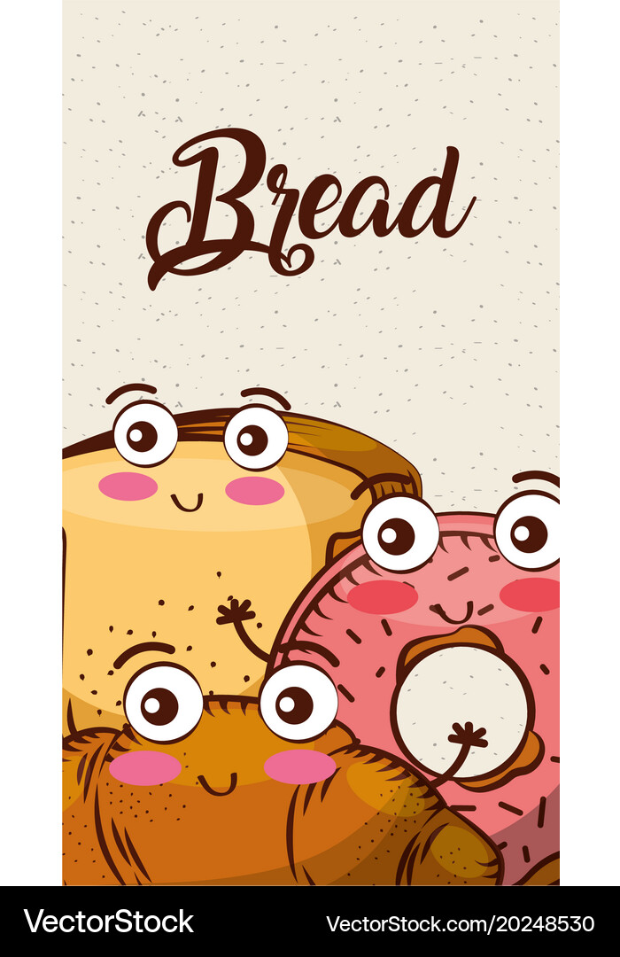 Cartoon Kawaii Bread Fresh Bakery Vertical Banner Vector Image