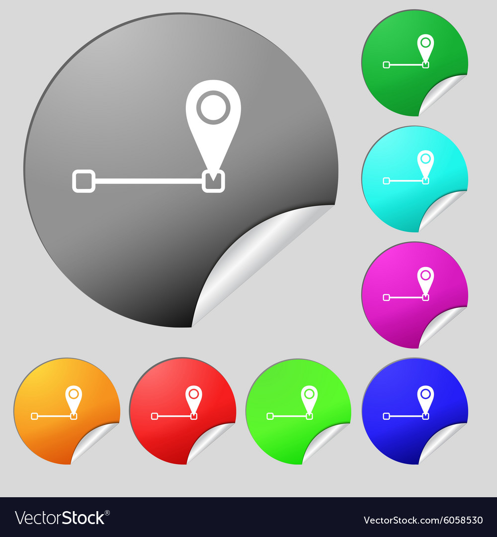 Map pointer icon sign set of eight multi colored