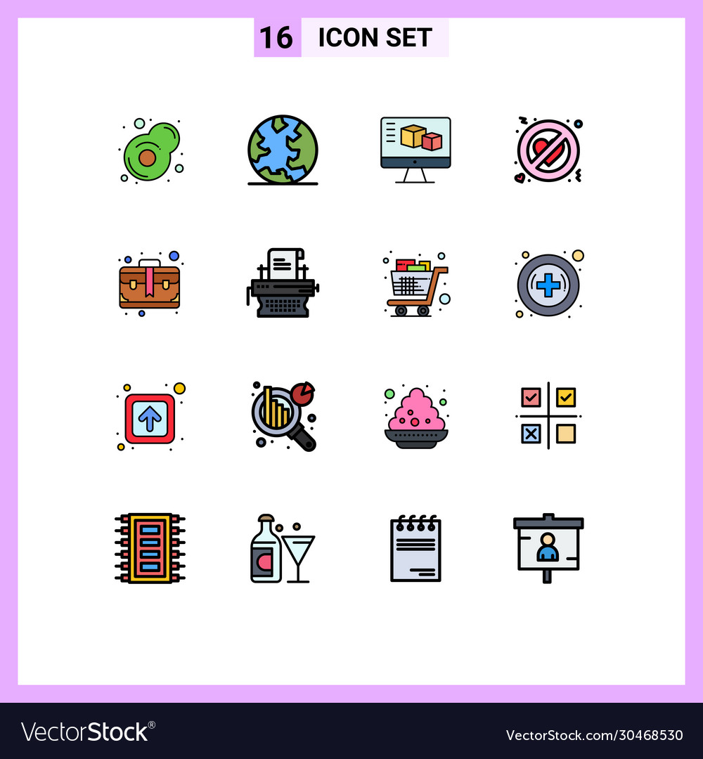 Mobile interface flat color filled line set 16